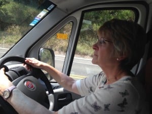 On the open road - Eileen behind the wheel.