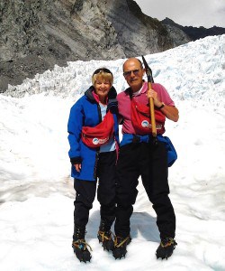 Ice with a slice - Eileen and Martin on the Franz Josef glacier.